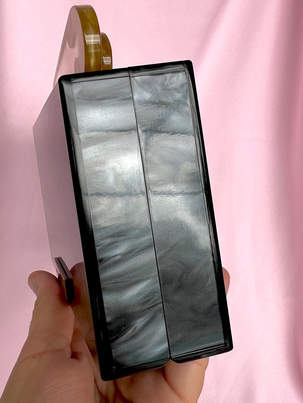 Kurt Geiger Kensington safety pin box clutch on chain gray mother of pearl NWT - Picture 3 of 16